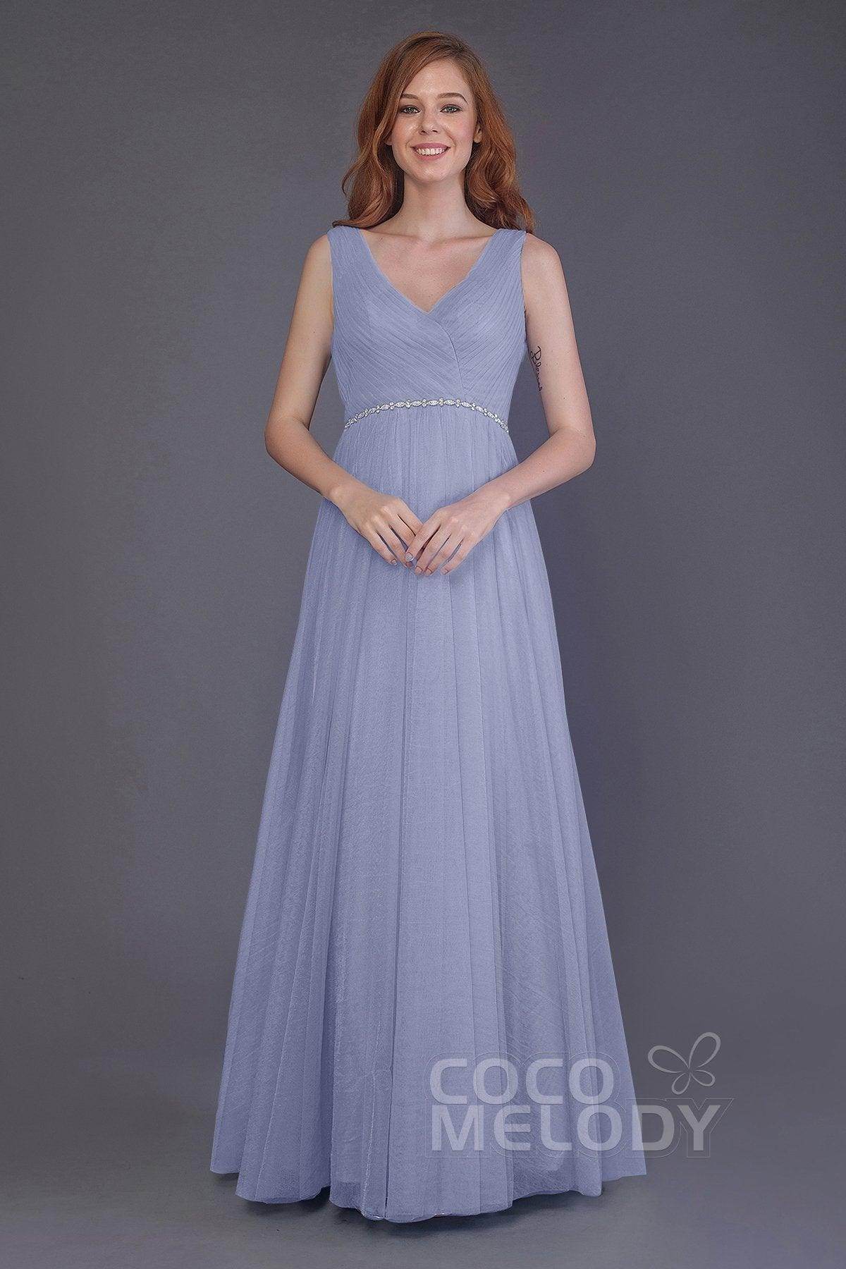 Sheath-Column Floor Length Tulle Bridesmaid Dress PR3518 - COCOMELODY